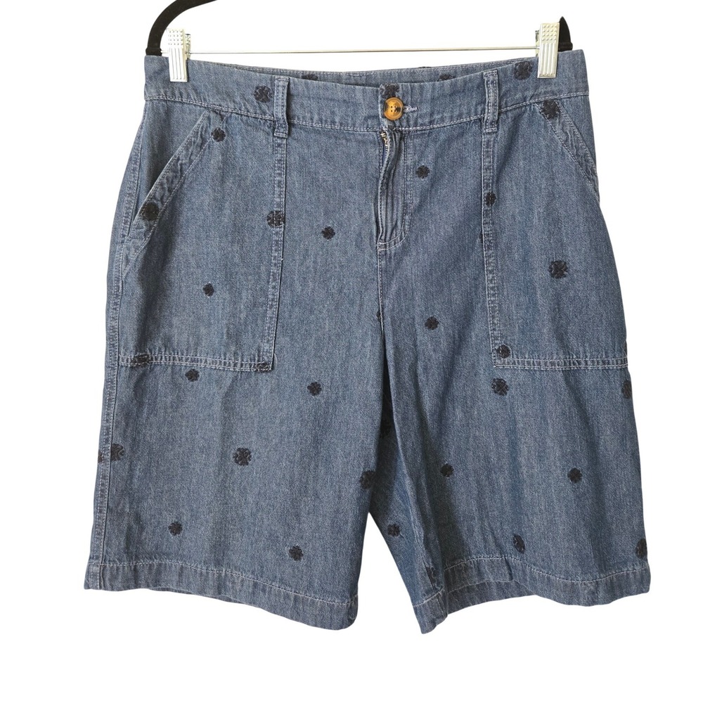Style & Co Womens 10 Blue Floral Embroidered Cotton Denim Shorts Chambray